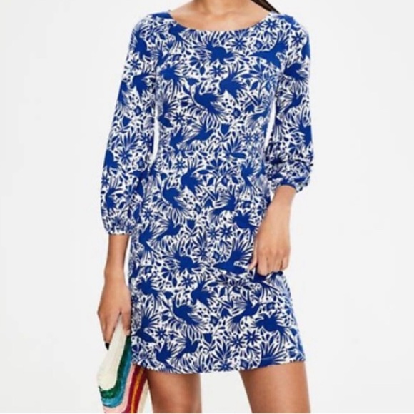 Boden bird print Lucie blue and white jersey tunic mini dress size 4 - Picture 4 of 8